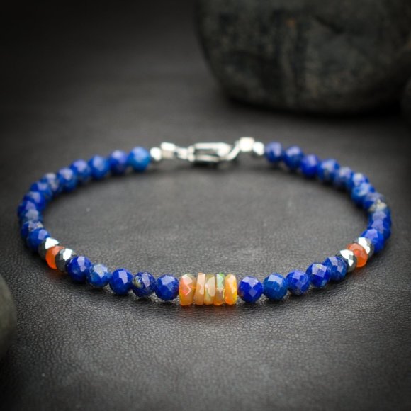 Lapis Lazuli and Ethiopian Fire Opal Crystal Bracelet - Handmade to Order - Picture 1 of 2